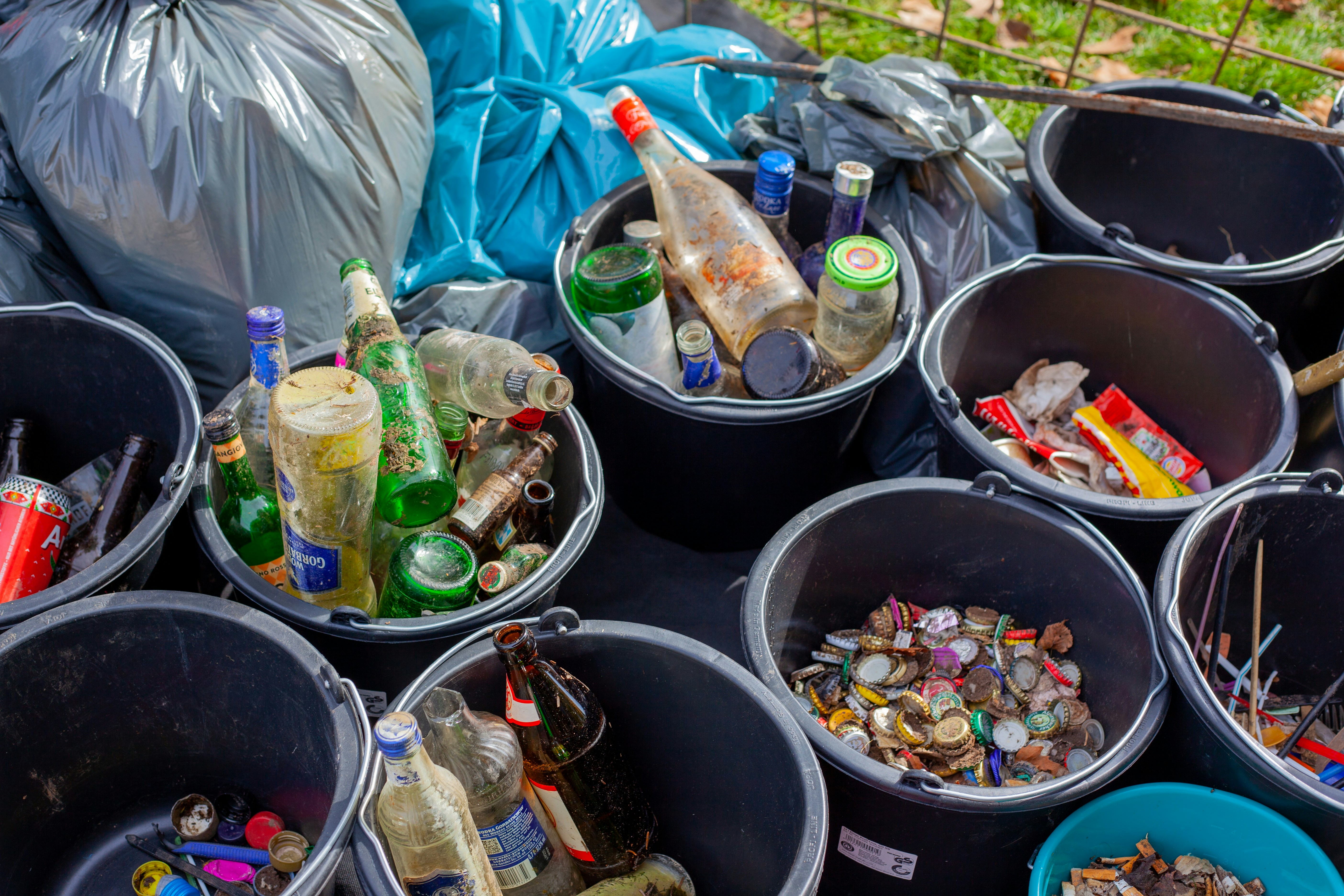 Household recycling sorted into a bin, ready for curbside pickup